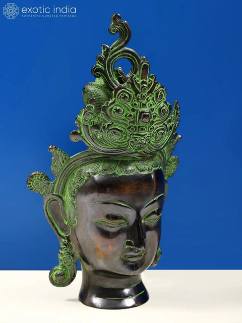 12" Goddess Tara Head (Tibetan Buddhist Deity) In Brass | Handmade | Made In India