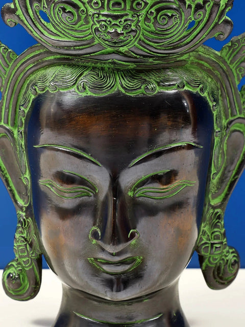 12" Goddess Tara Head (Tibetan Buddhist Deity) In Brass | Handmade | Made In India