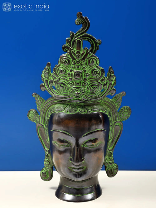 12" Goddess Tara Head Brass Statue Tibetan Buddhist Deity Handmade