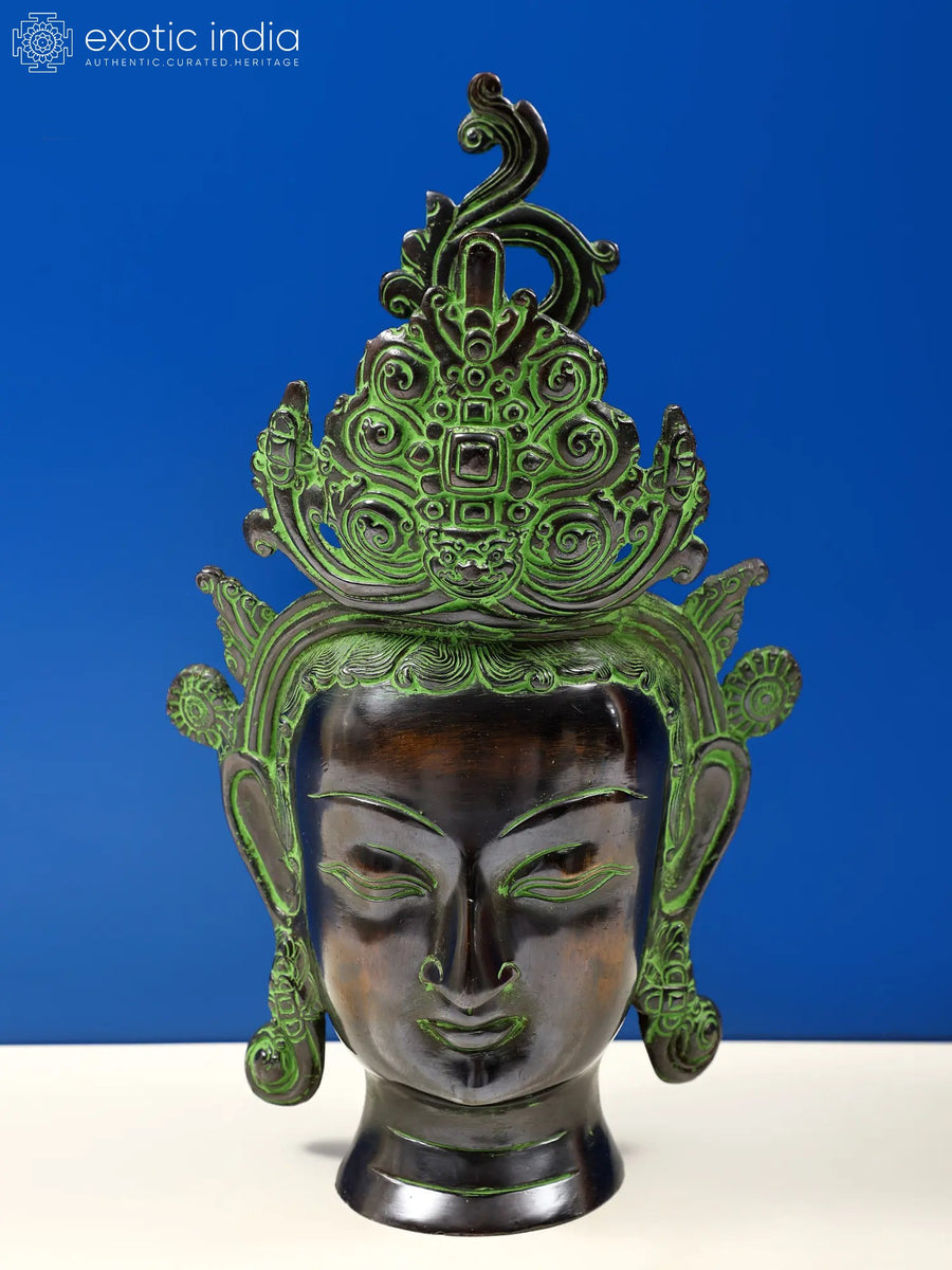 12" Goddess Tara Head Brass Statue Tibetan Buddhist Deity Handmade