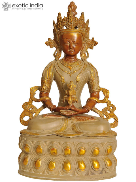 14" Amitabha Buddha Brass Sculpture | Handmade | Made in India