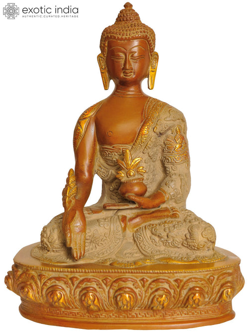 9" Medicine Buddha Brass Statue with Decorated Robes Handmade