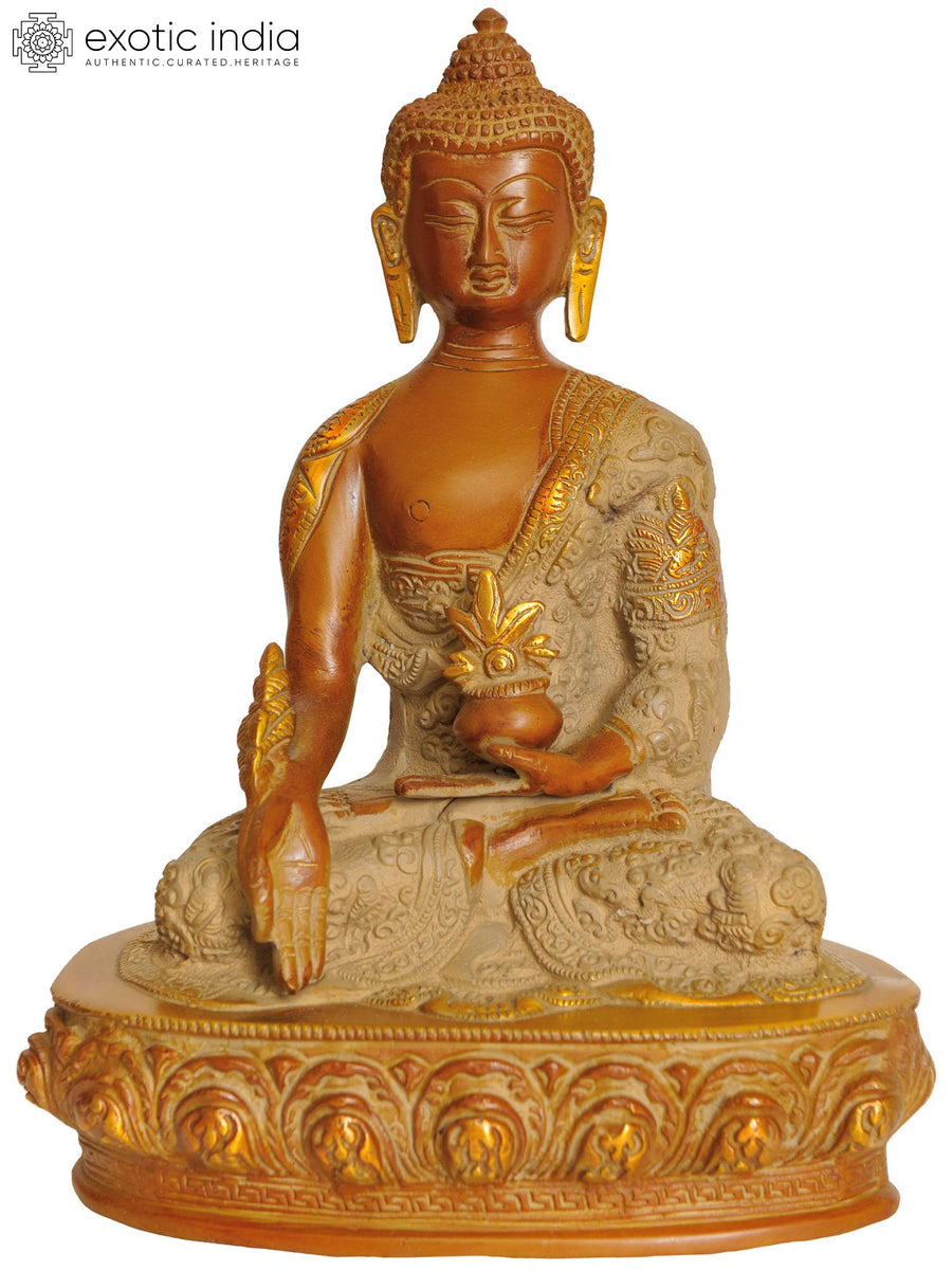 9" Medicine Buddha Brass Statue with Decorated Robes Handmade