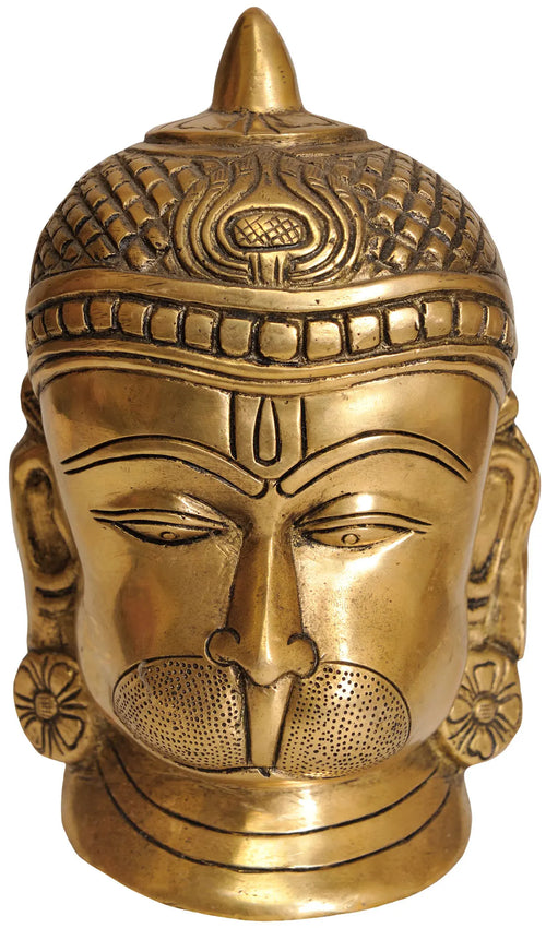 7" Lord Hanuman Head Brass Statue Handmade