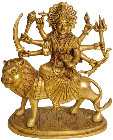 7" Ashtabhuja-Dhari Devi Durga Brass Idol | Handmade Religious Figurines