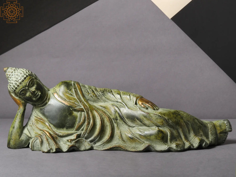 11" Relaxing Buddha Brass Statue Handmade