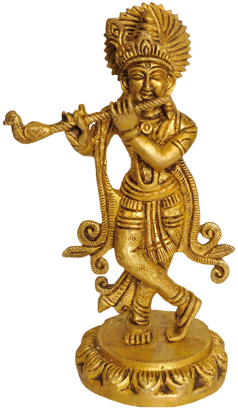 6" Handmade Brass Krishna Statue Playing Flute