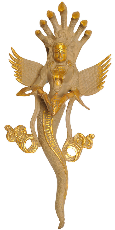13" Wall Hanging Naga Kanya - An Auspicious and Protective In Brass | Handmade | Made In India