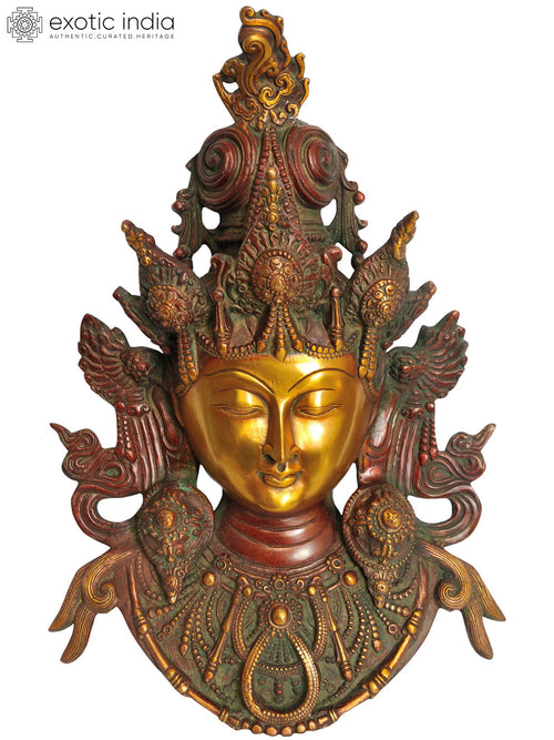 15" Goddess Tara Brass Wall Hanging Mask - Handmade Buddhist Deity