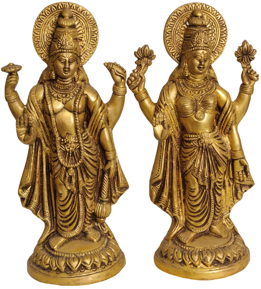 9" Brass Lord Vishnu and Goddess Lakshmi Handmade Statue
