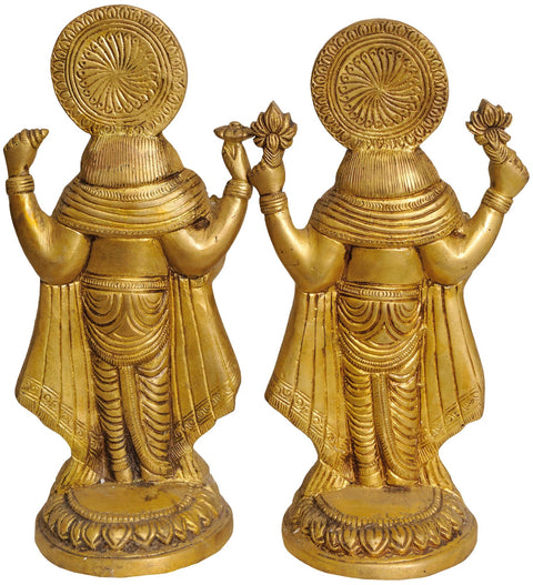 9" Lord Vishnu and Goddess Lakshmi In Brass | Handmade | Made In India