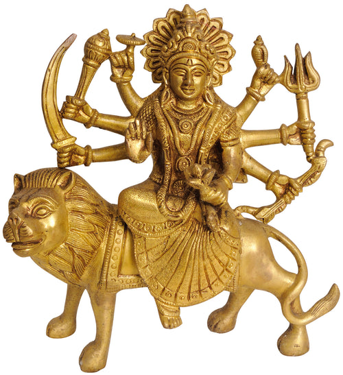 7" Handmade Mother Goddess Durga Brass Statue