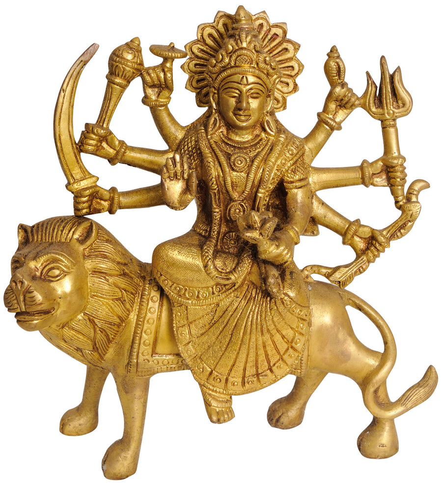 7" Handmade Mother Goddess Durga Brass Statue