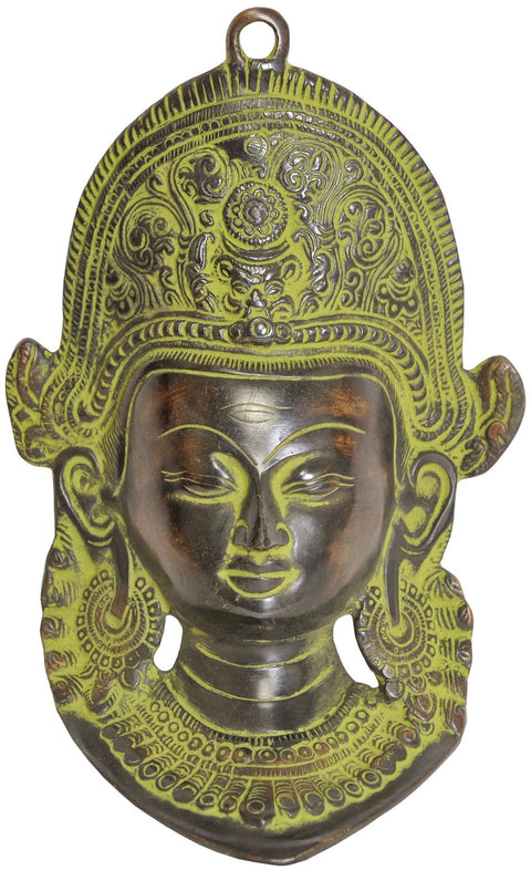 7" Lord Indra Wall Hanging Mask with Horizontal Third Eye | Handmade Brass Statue | Made in India