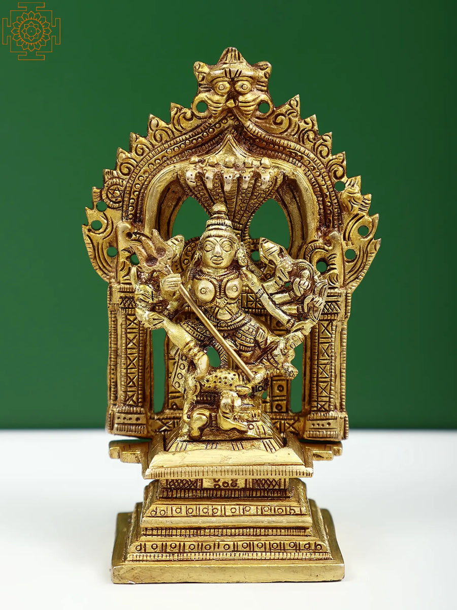 5" Mahishasura Mardini Goddess Durga Brass Statue