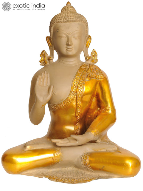 12" Lord Buddha In Abhaya Mudra In Brass | Handmade | Made In India