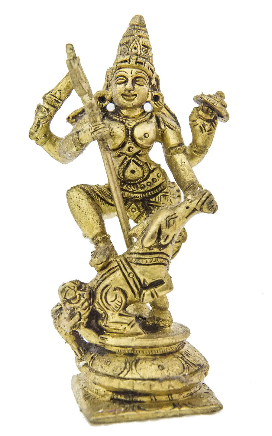 4" Goddess Durga Handmade Brass Statue