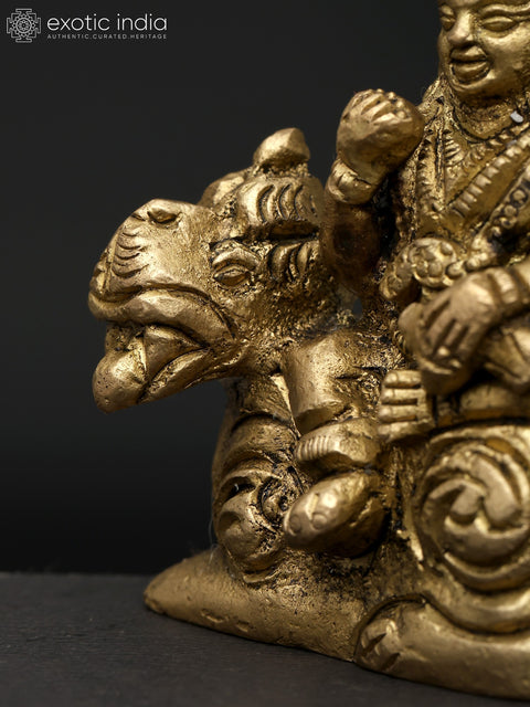 2" Kubera on Lion - God of Wealth | Brass Statue