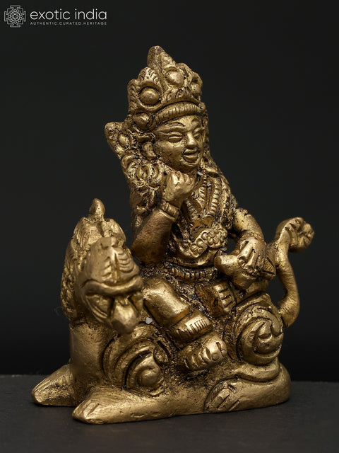 2" Kubera on Lion - God of Wealth | Brass Statue