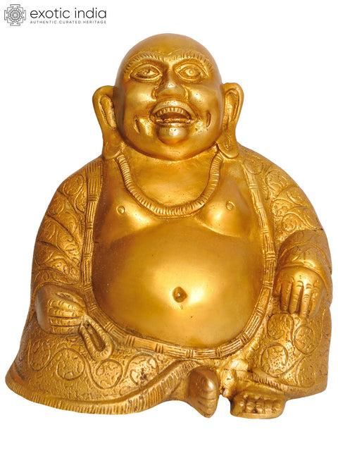 8" Laughing Buddha In Brass | Handmade | Made In India