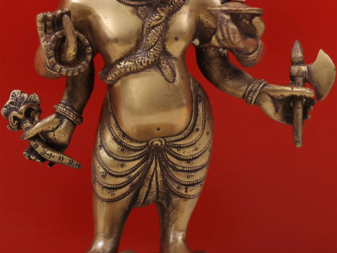 12" Standing Ganesha Brass Sculpture | Handmade | Made in India