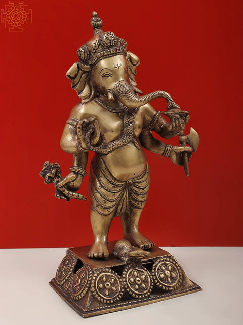 12" Standing Ganesha Brass Sculpture | Handmade | Made in India