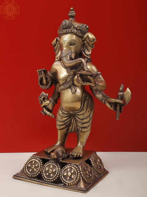 12" Standing Ganesha Brass Sculpture | Handmade | Made in India