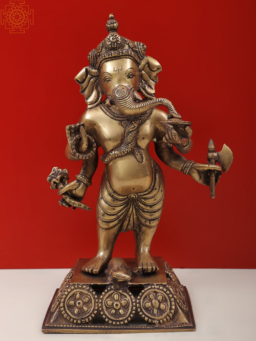 12" Standing Ganesha Brass Sculpture Handmade