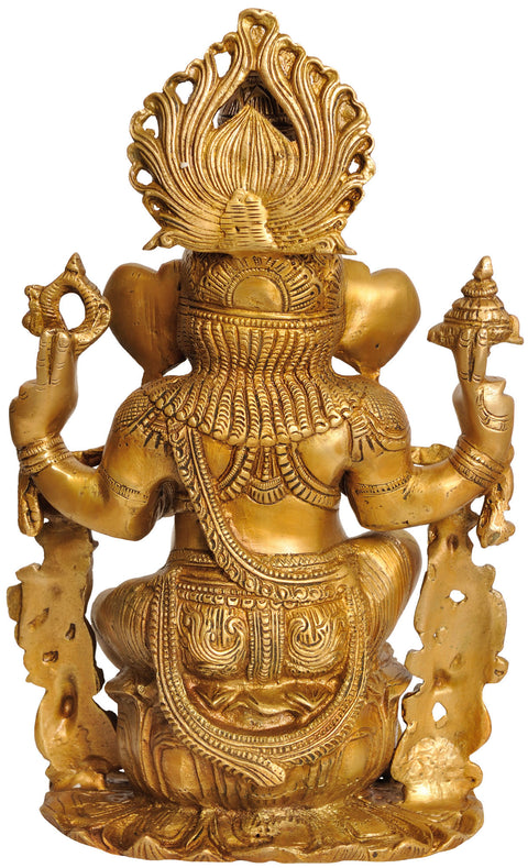 13" Lord Ganesha with Crescent Moon on His Crown In Brass | Handmade | Made In India