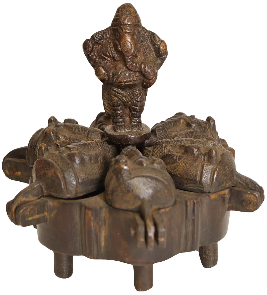 4" Lord Ganesha Brass Ritual Box with Lids Handmade