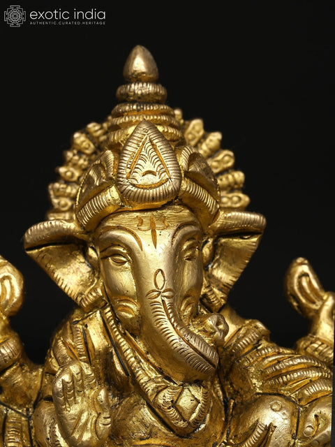 3" Small Brass Lord Ganesha Idol Riding a Mouse Chariot | Handmade | Made in India