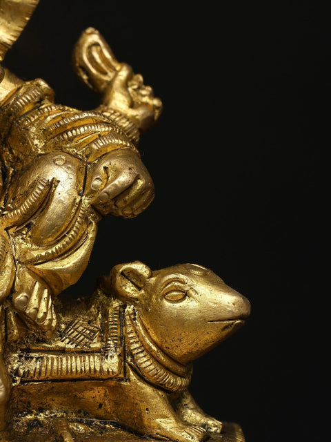 3" Small Brass Lord Ganesha Idol Riding a Mouse Chariot | Handmade | Made in India