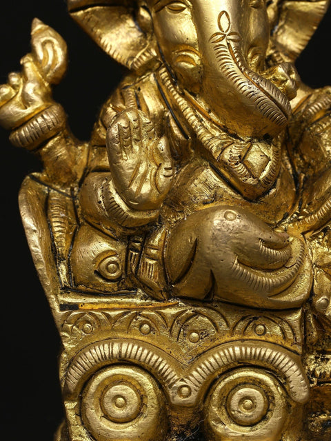 3" Small Brass Lord Ganesha Idol Riding a Mouse Chariot | Handmade | Made in India
