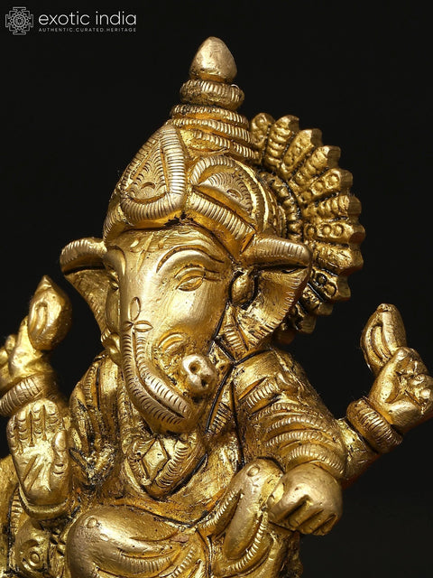3" Small Brass Lord Ganesha Idol Riding a Mouse Chariot | Handmade | Made in India