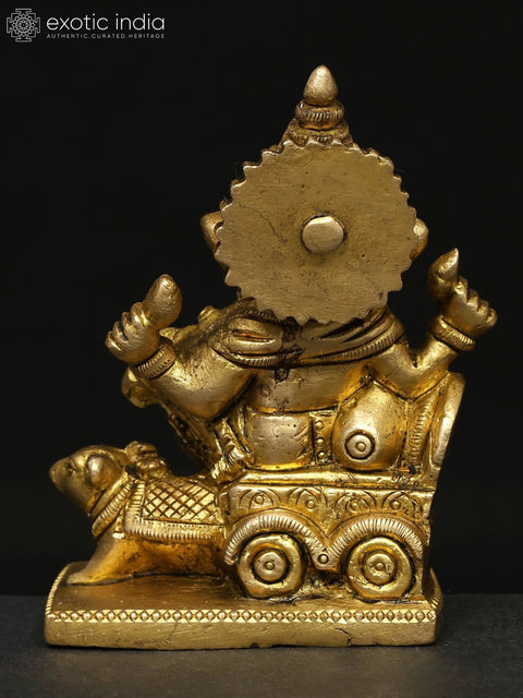 3" Small Brass Lord Ganesha Idol Riding a Mouse Chariot | Handmade | Made in India