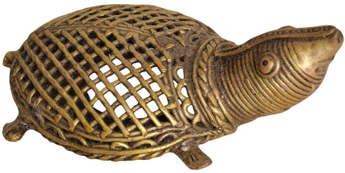 4" Handmade Dhokra Brass Tortoise Statue