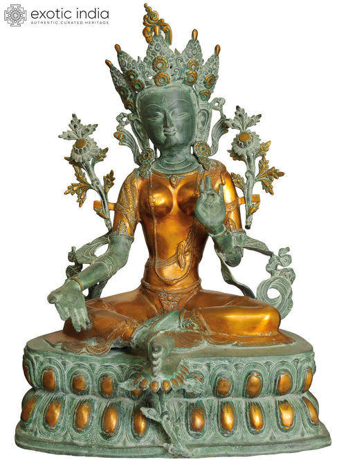 33" Green Tara Brass Statue Handmade Buddhist Goddess Idol