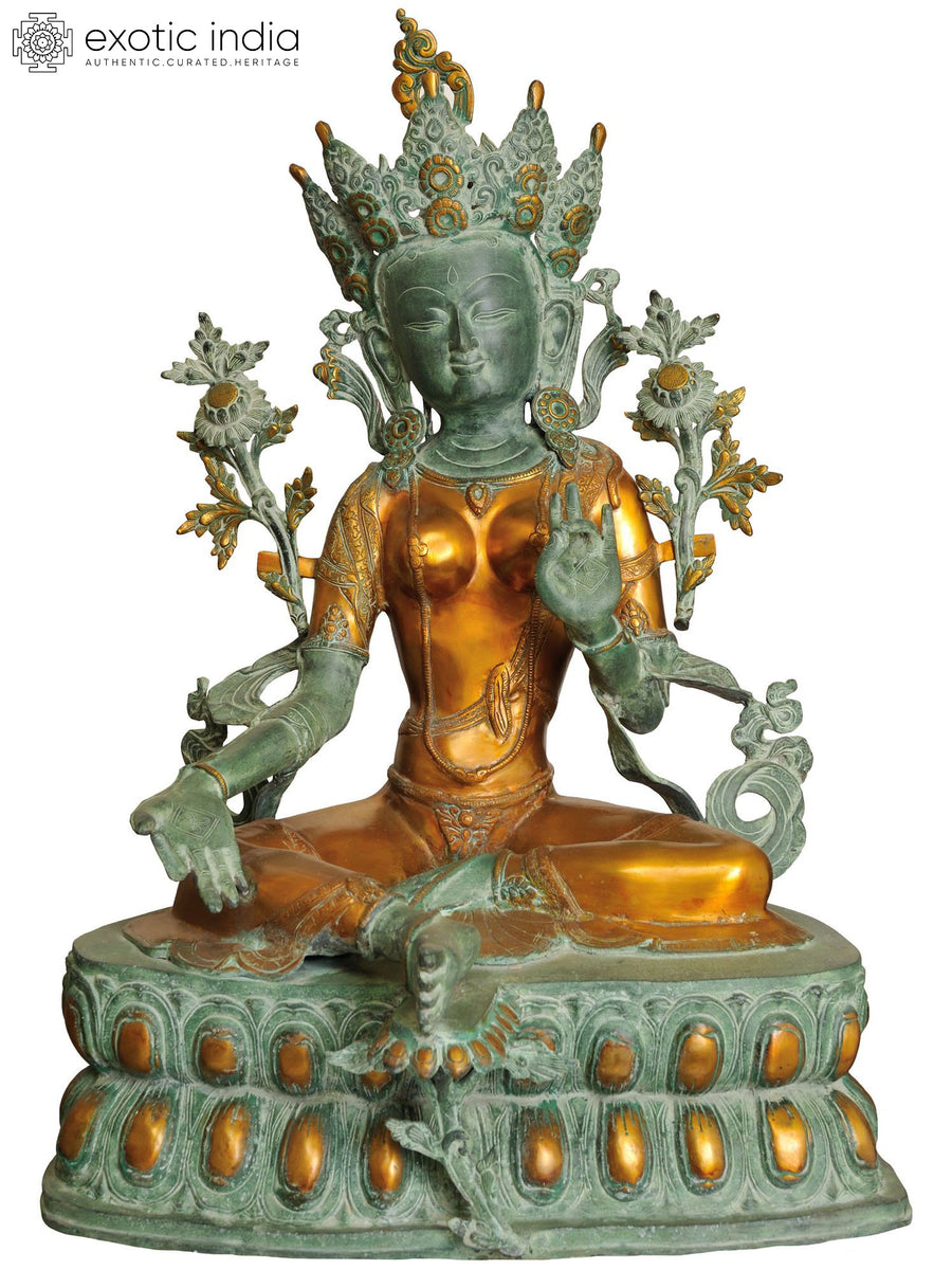 33" Green Tara Brass Statue Handmade Buddhist Goddess Idol