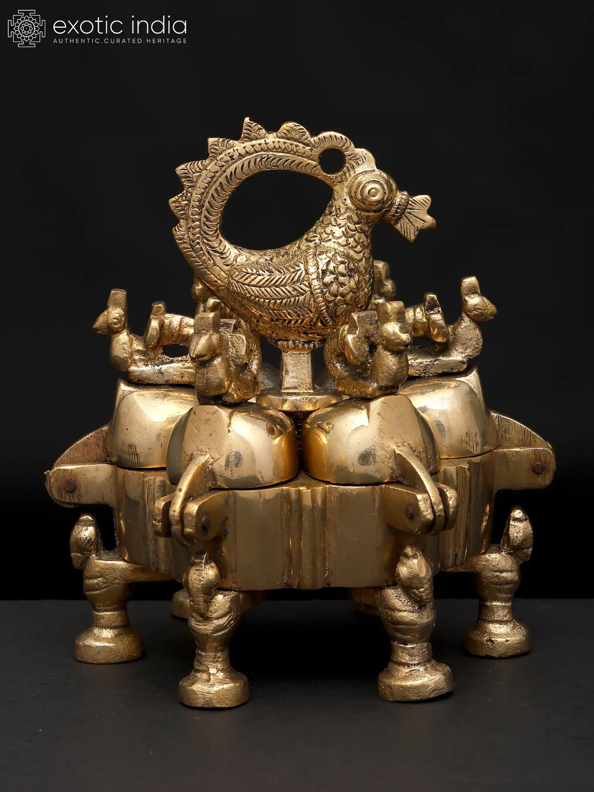 4" Peacock Ritual Box with Lids in Brass | Handmade | Made in India