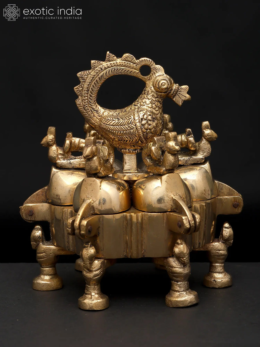 4" Brass Peacock Ritual Box with Lids Handmade