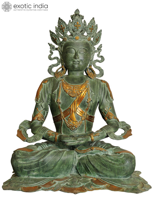 32" Large Vairochana Buddha Handmade Brass Statue for Pooja
