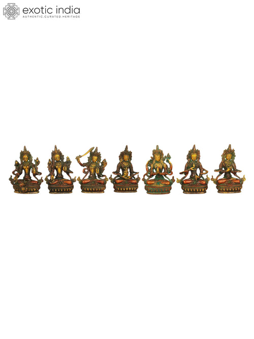 5" Set of Seven Tibetan Buddhist Deities Brass Statues Handmade