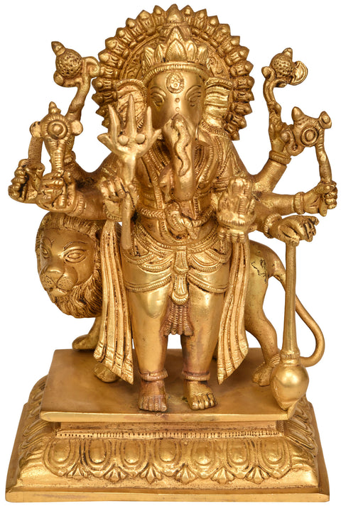 9" Eight Armed Standing Ganesha In Brass | Handmade | Made In India