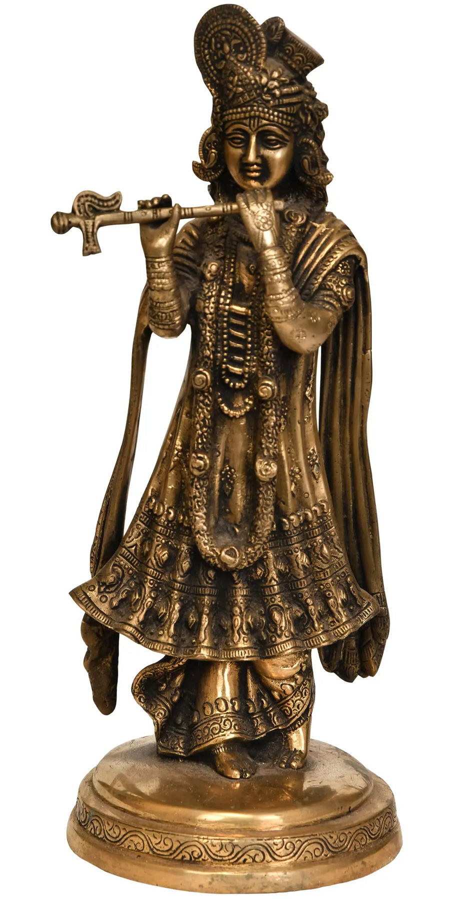 13" Lord Krishna Playing Flute Brass Statue Handmade