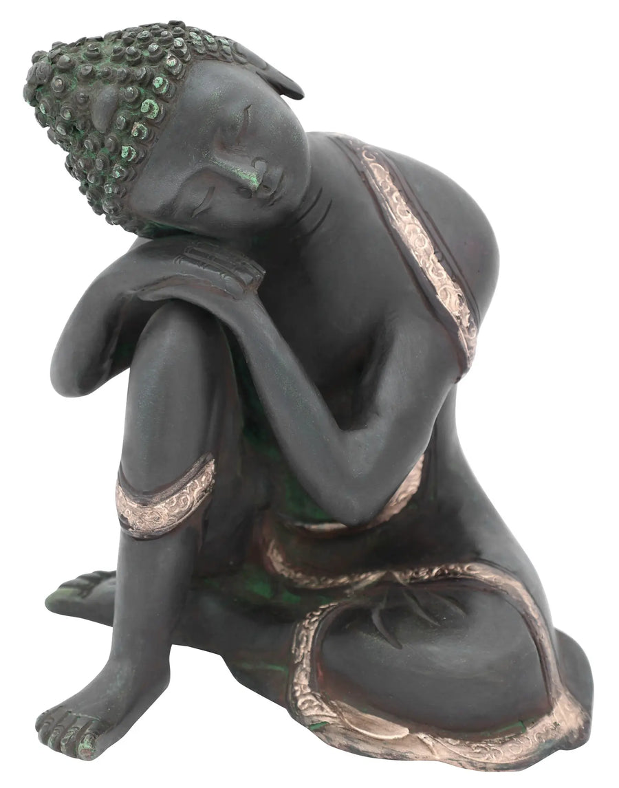 6" Thinking Buddha Handmade Brass Statue for Meditation & Home Decor