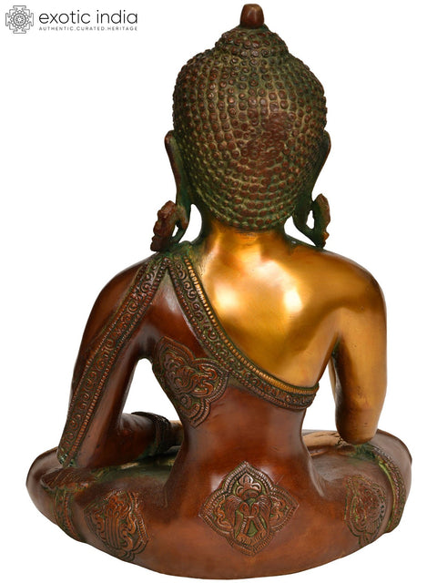 11" Tibetan Buddhist Deity Lord Buddha with Ashtamangala on His Robe In Brass | Handmade | Made In India