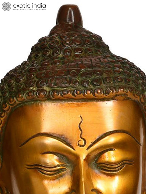 11" Tibetan Buddhist Deity Lord Buddha with Ashtamangala on His Robe In Brass | Handmade | Made In India