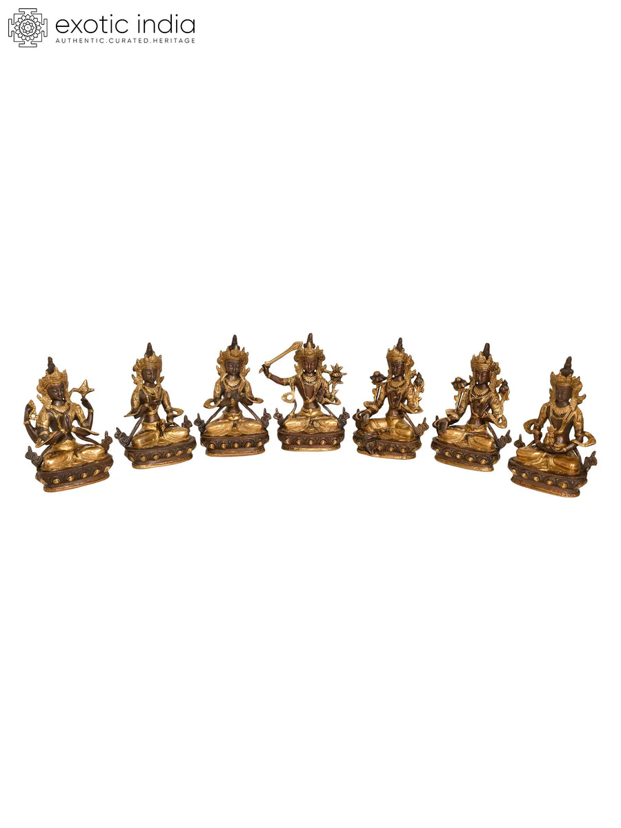 Set of Seven Tibetan Buddhist Deities Brass Statue