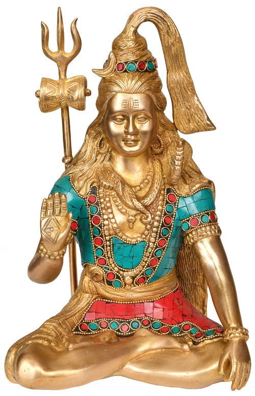 11" Handmade Lord Shiva Blessing Brass Statue