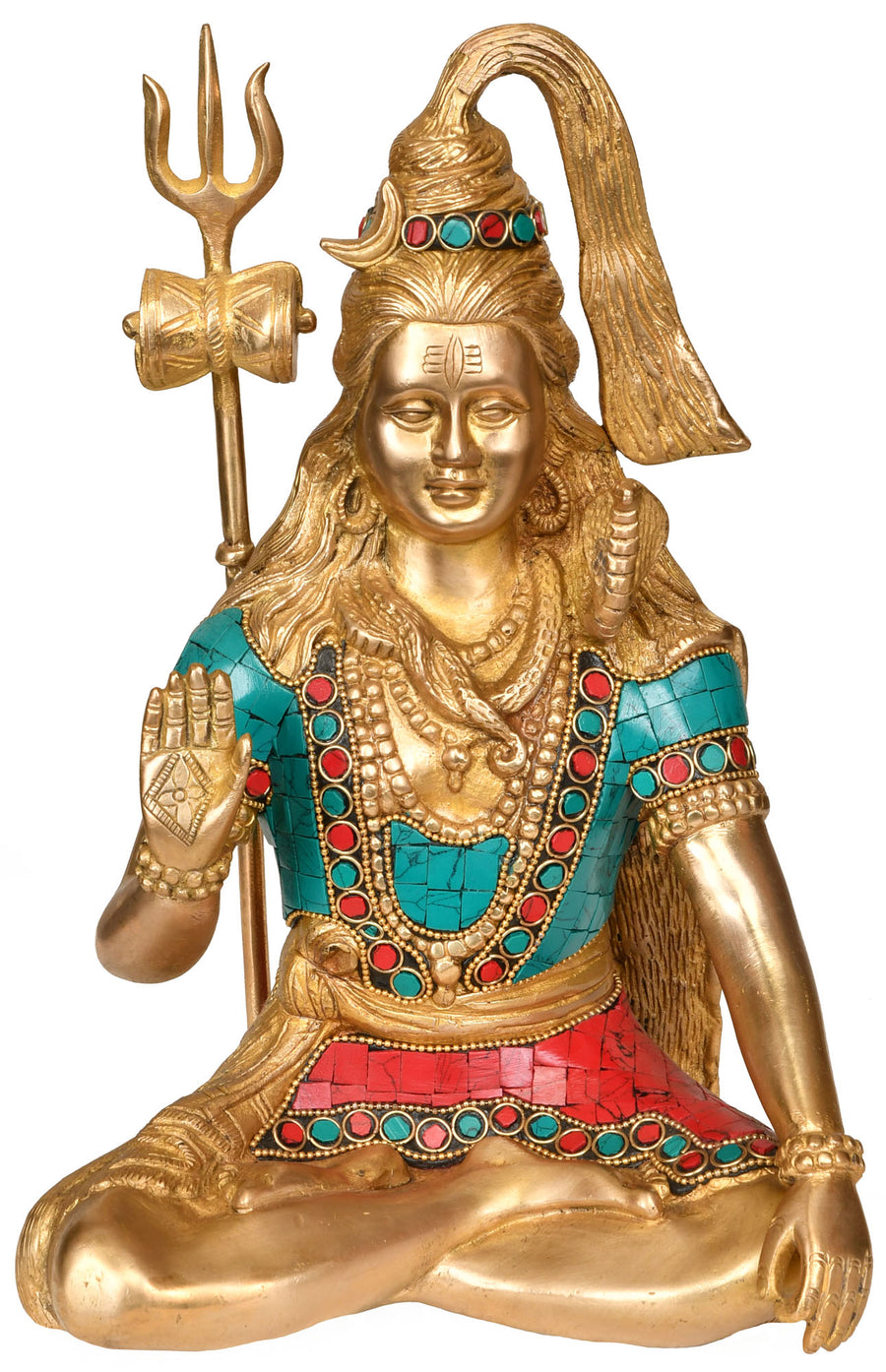 11" Handmade Lord Shiva Blessing Brass Statue